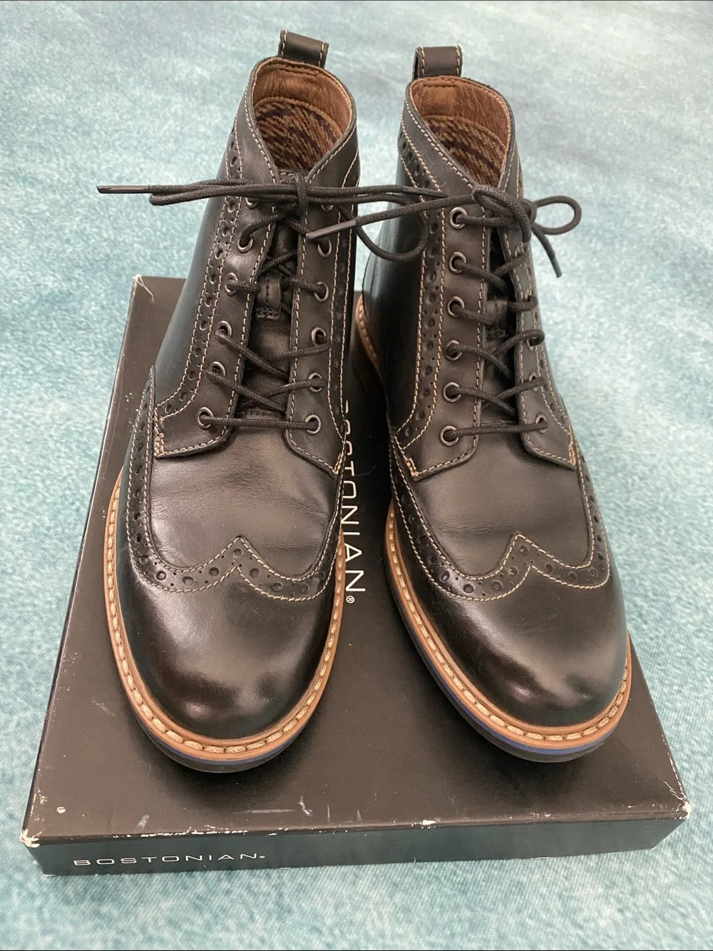 Clark’s BOSTONIAN - Men's Black Leather Wingtip Lace-Up Boots - NEW Never Worn